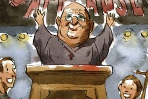 cartoon-priest-raising-hands-with-word-applause-behind-him