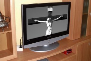 tv-screen-with-crucified-jesus-on-it