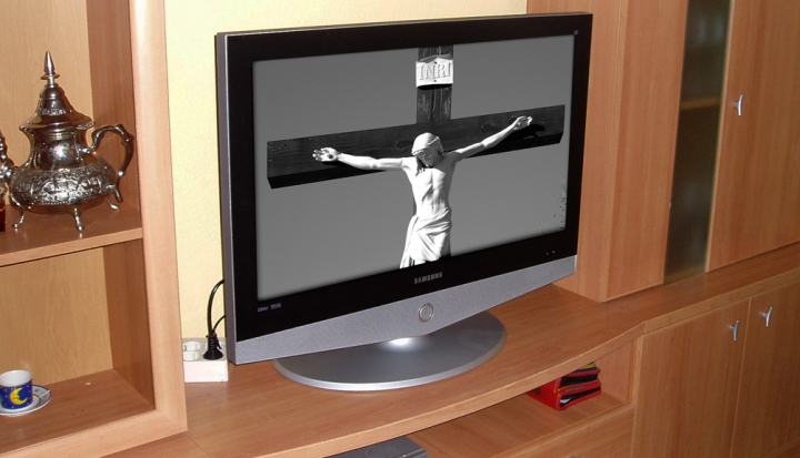 tv-screen-with-crucified-jesus-on-it