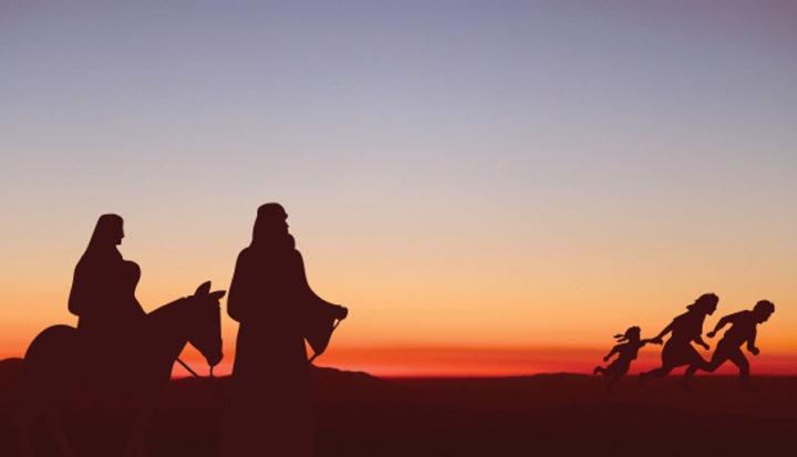 silhouette-of-holy-family-journeying-across-desert