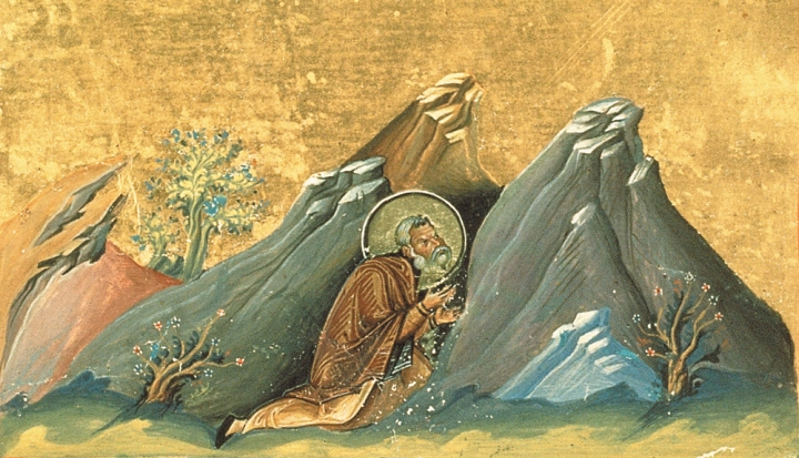 painting-of-saint-in-mountain