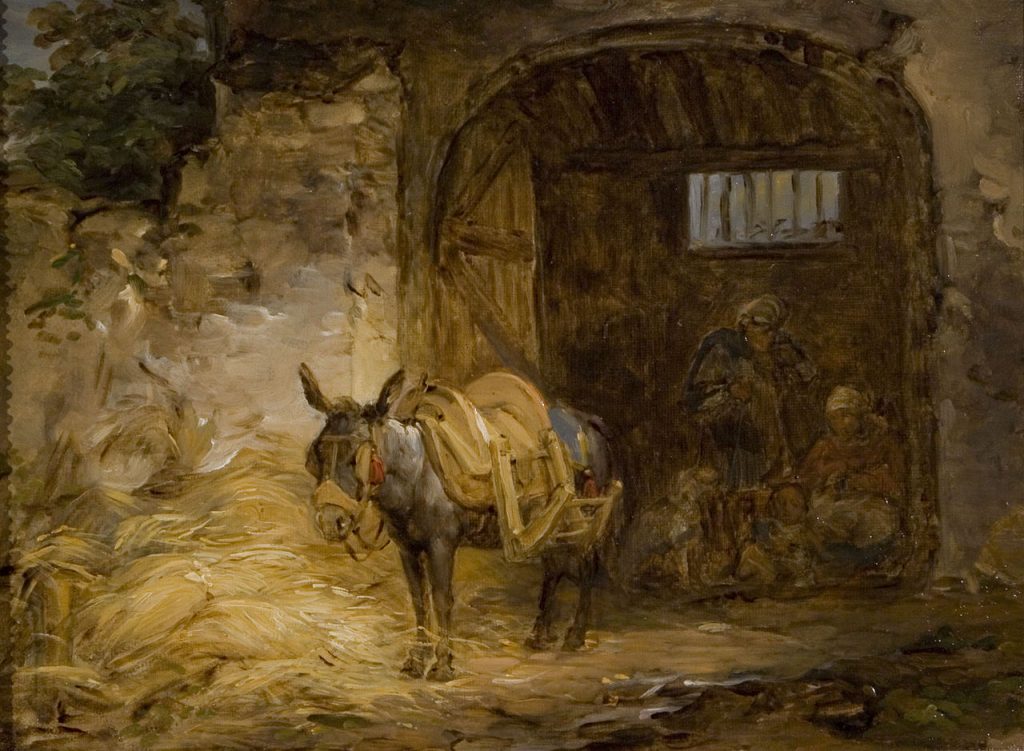 U.S. Catholic a donkey stands outside a stable during the first Advent in the Bible