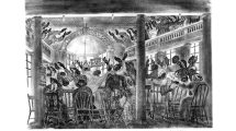 a historical black and white illustration of Pentecost