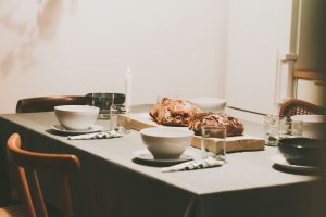 Dinner table with freshly baked bread