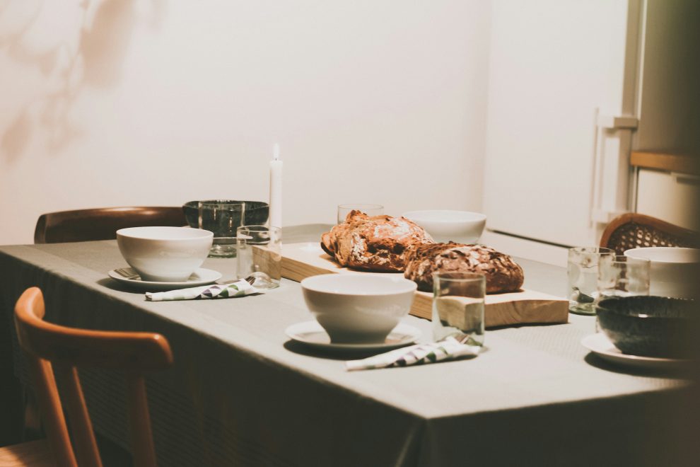 Dinner table with freshly baked bread