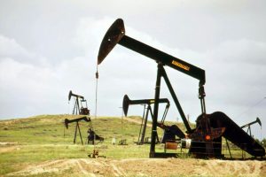 A group of oil pumps on a hill