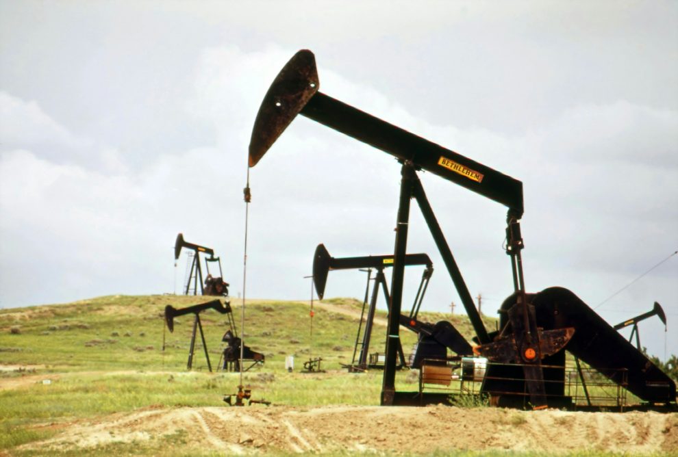 A group of oil pumps on a hill
