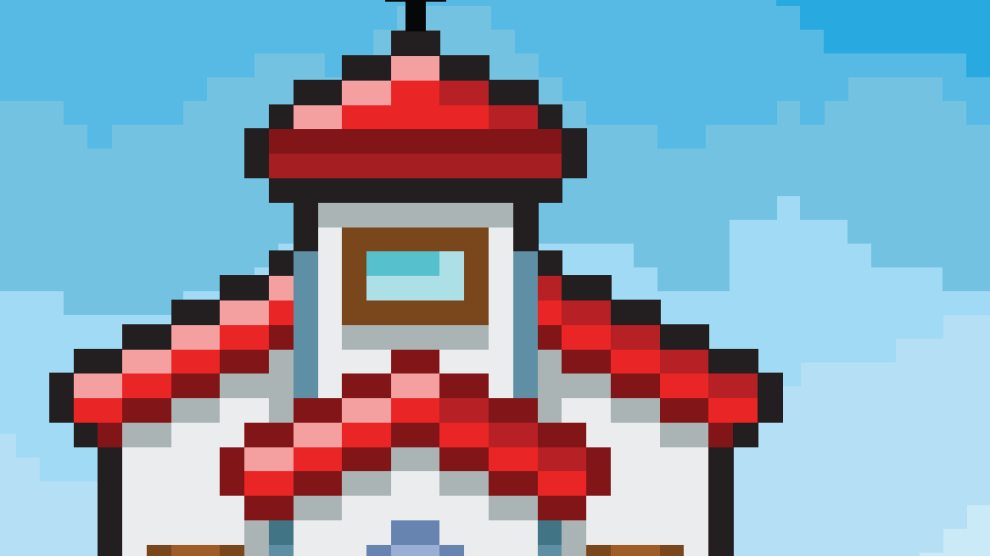 pixel art image of a church