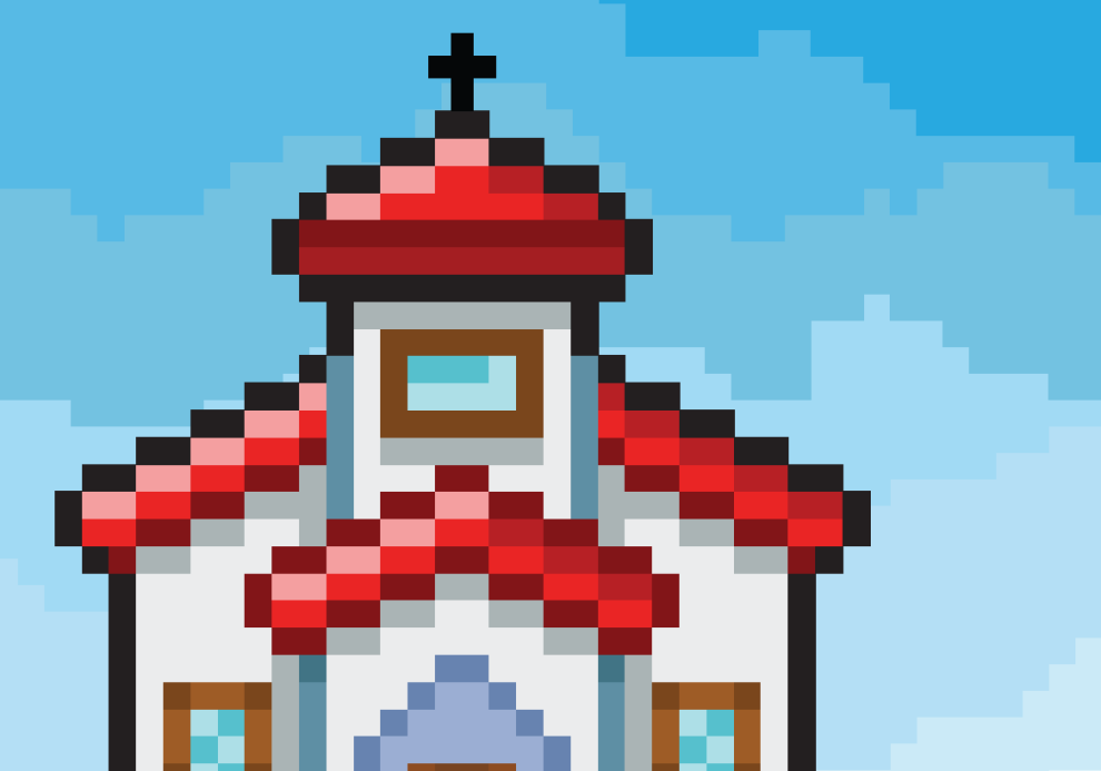 pixel art image of a church