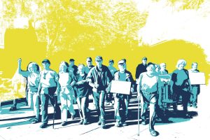 Elder activists at protest, posterized art