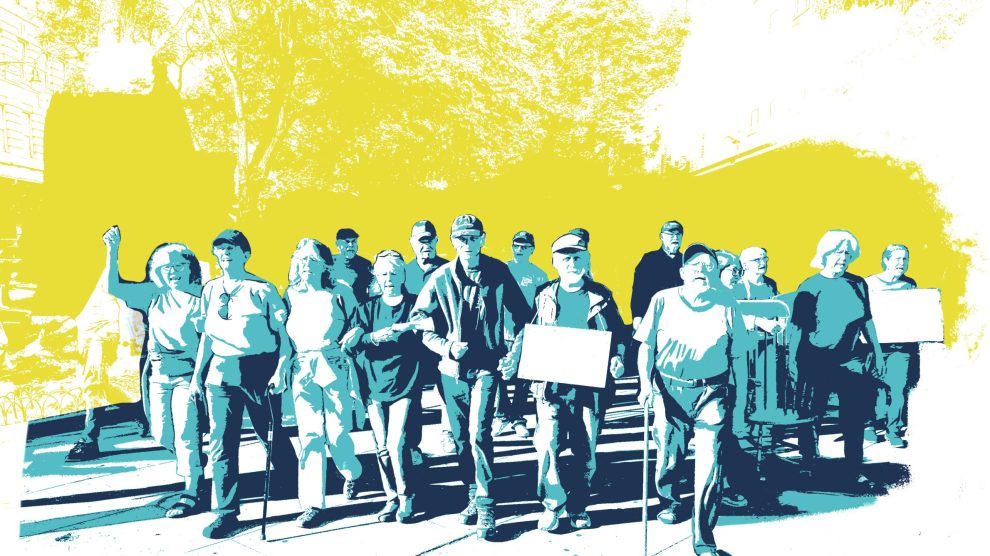 Elder activists at protest, posterized art