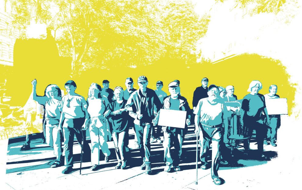 Elder activists at protest, posterized art