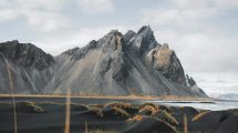 Mountains by shore in Iceland