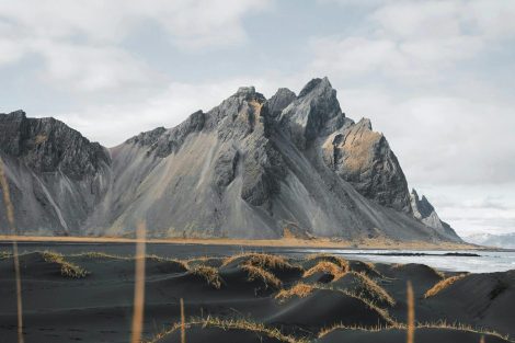 Mountains by shore in Iceland