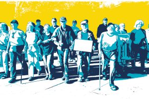 Elder activists at protest, posterized