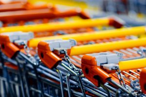 Line of locked-up shopping carts