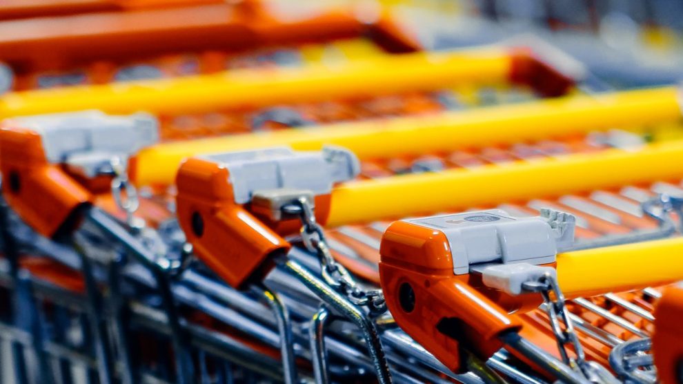 Line of locked-up shopping carts