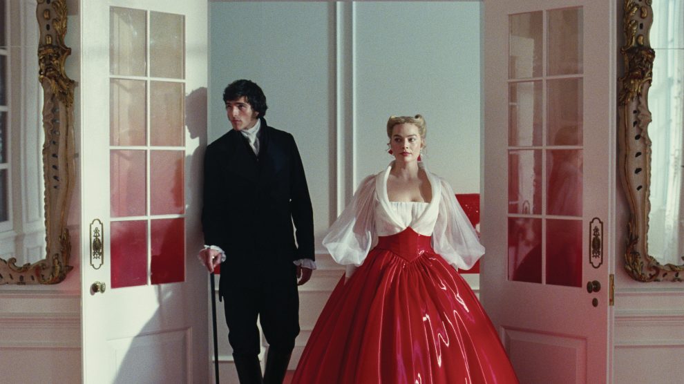Still from Wuthering Heights with Margot Robbie and Jacob Elordi
