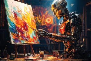 Ai-generated image of a robot painting