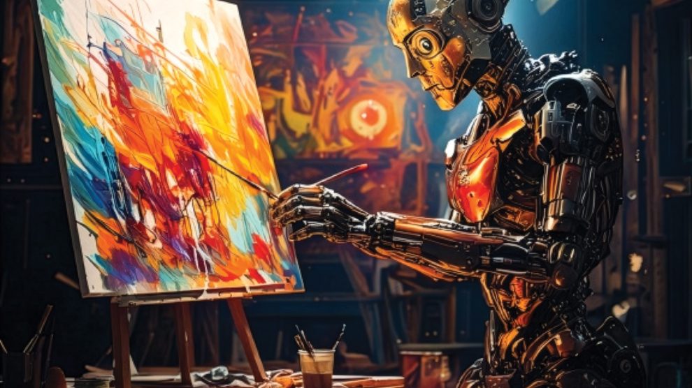 Ai-generated image of a robot painting