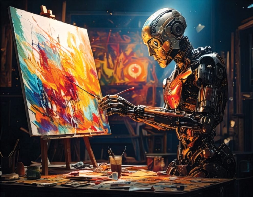Ai-generated image of a robot painting