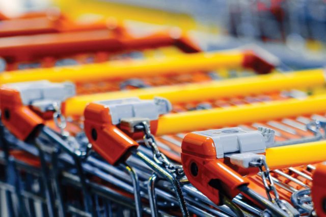 A line of shopping carts
