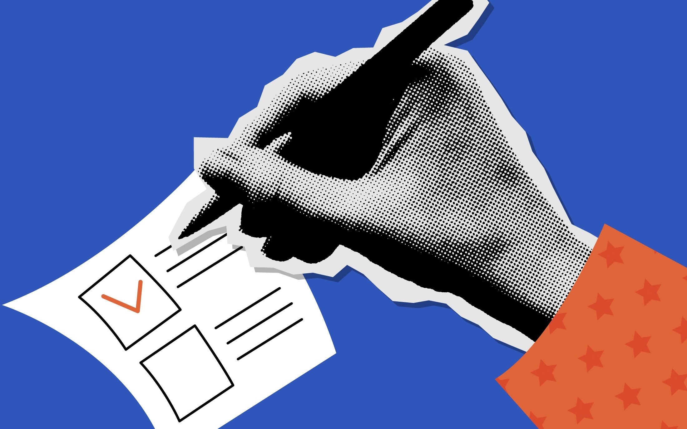 Hand checking a box on a ballot