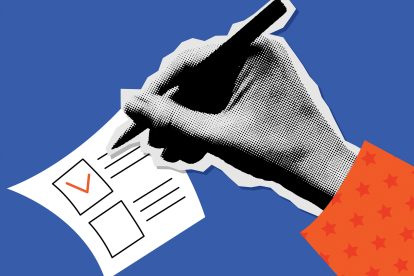 Image of fand checking a ballot box