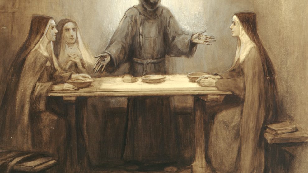St. Francis at table with Franciscan sisters