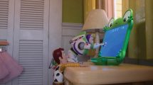 Buzz Lightyear, Woody, and Lilypad in Toy Story 5