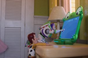 Buzz Lightyear, Woody, and Lilypad in Toy Story 5