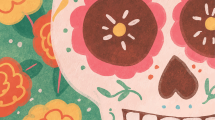 Colorful drawing of Day of the Dead skull