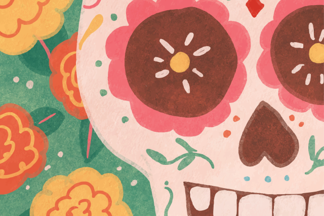Colorful drawing of Day of the Dead skull