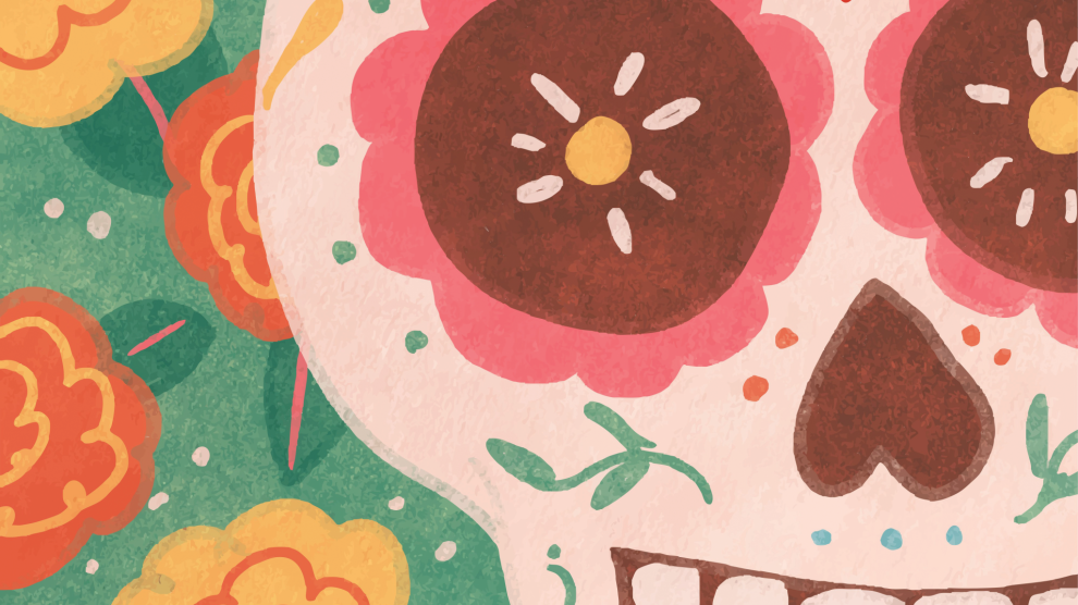Colorful drawing of Day of the Dead skull
