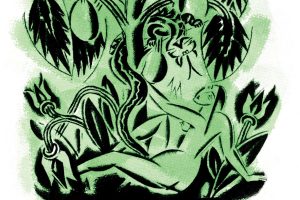 Eve and the serpent in the garden of Eden