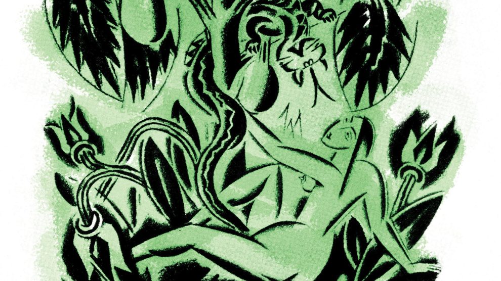 Eve and the serpent in the garden of Eden