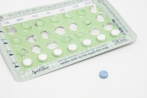 Partially used package of birth control pills
