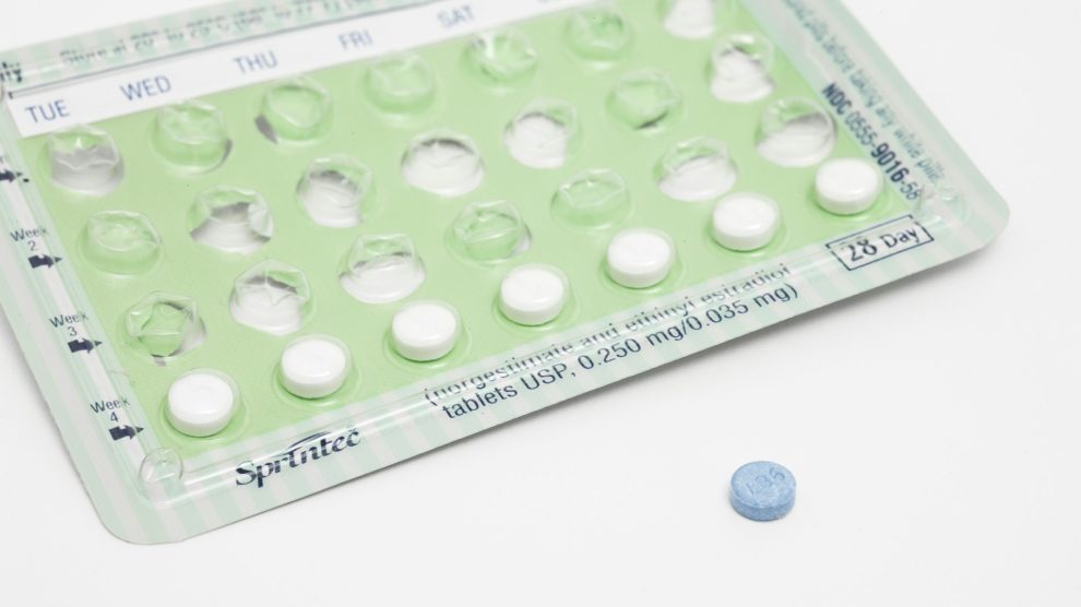 Partially used package of birth control pills