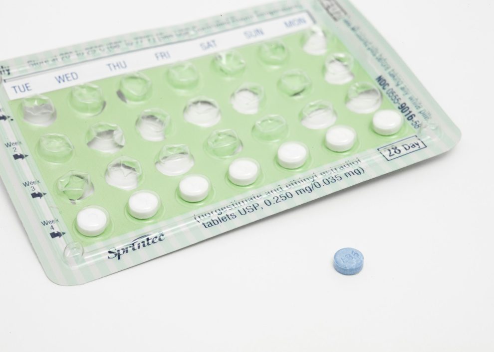 Partially used package of birth control pills