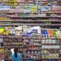 Overhead view of fully stocked grocery aisles