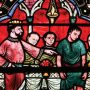 Stained glass painting of the parable of the wedding feast